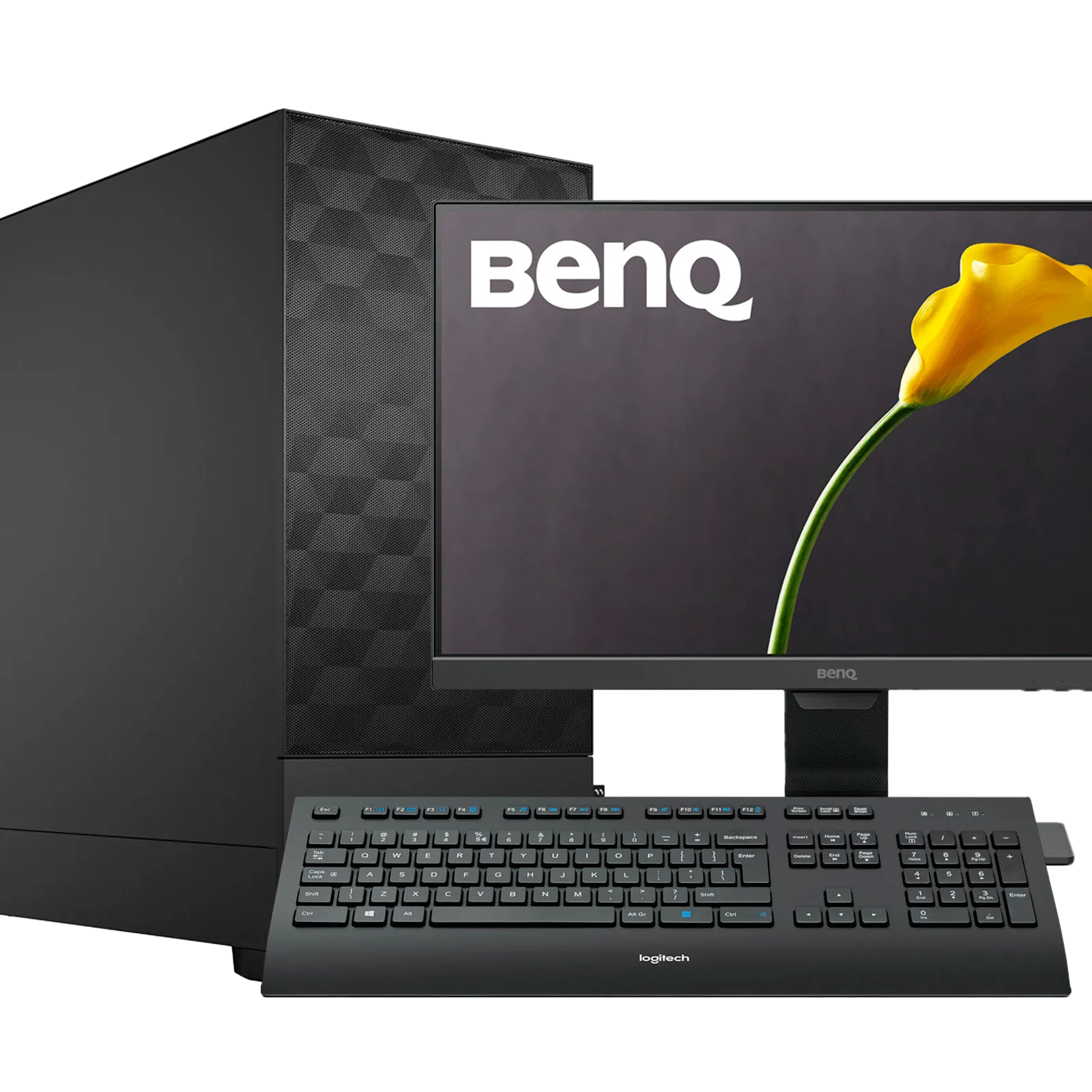 Setup de bureau avec PC, écran et clavier